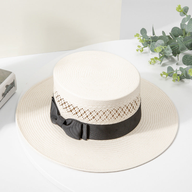 Stylish Ivory Wide Brim Sun Hat with Bow