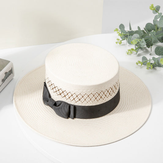 Stylish Ivory Wide Brim Sun Hat with Bow
