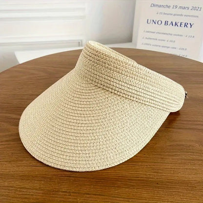 Straw Visor Sun Hat - Elegant Summer Beach Protection