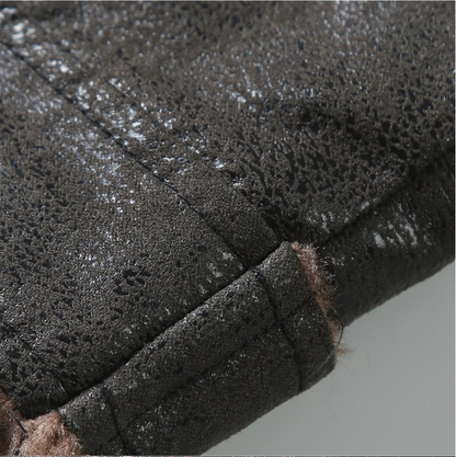 Men's Warm Fleece PU Leather Jacket, Casual Lapel Faux Leather Jacket Coat For Fall Winter