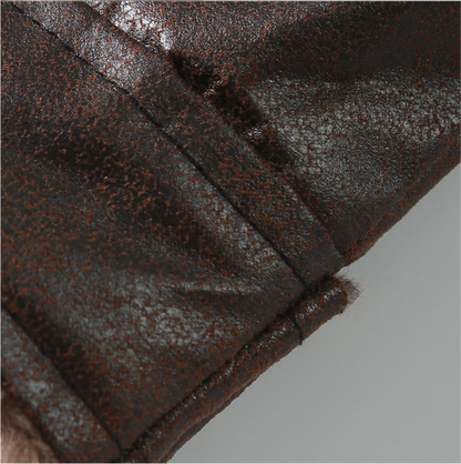 Men's Warm Fleece PU Leather Jacket, Casual Lapel Faux Leather Jacket Coat For Fall Winter