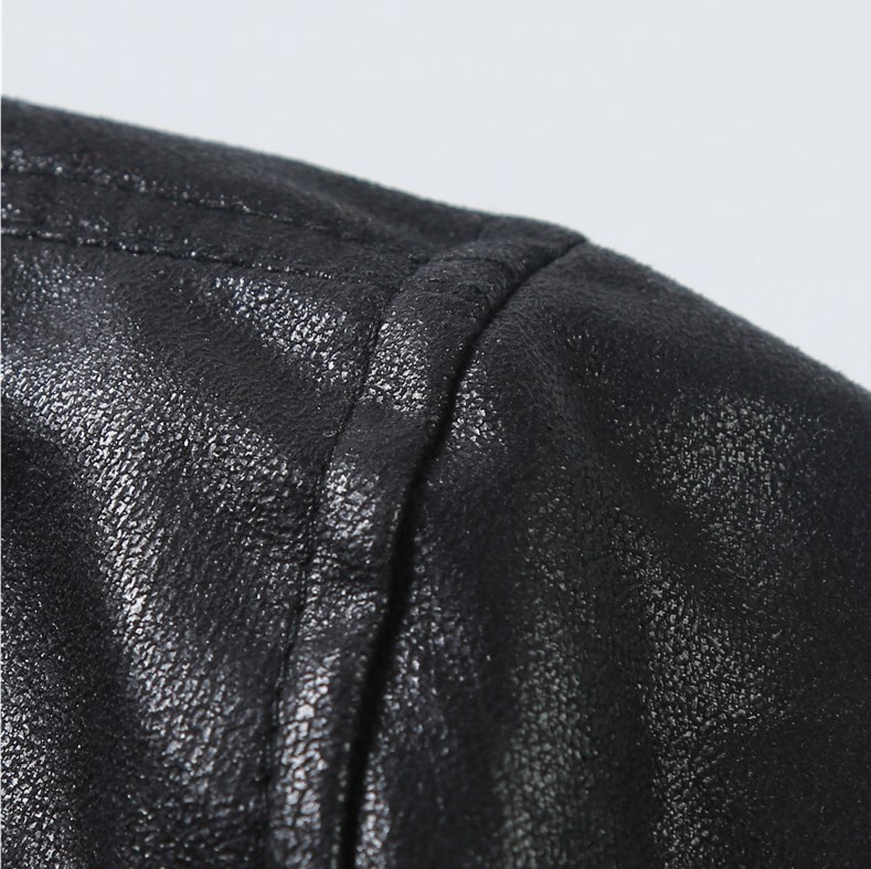 Men's Warm Fleece PU Leather Jacket, Casual Lapel Faux Leather Jacket Coat For Fall Winter