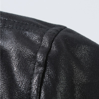 Men's Warm Fleece PU Leather Jacket, Casual Lapel Faux Leather Jacket Coat For Fall Winter