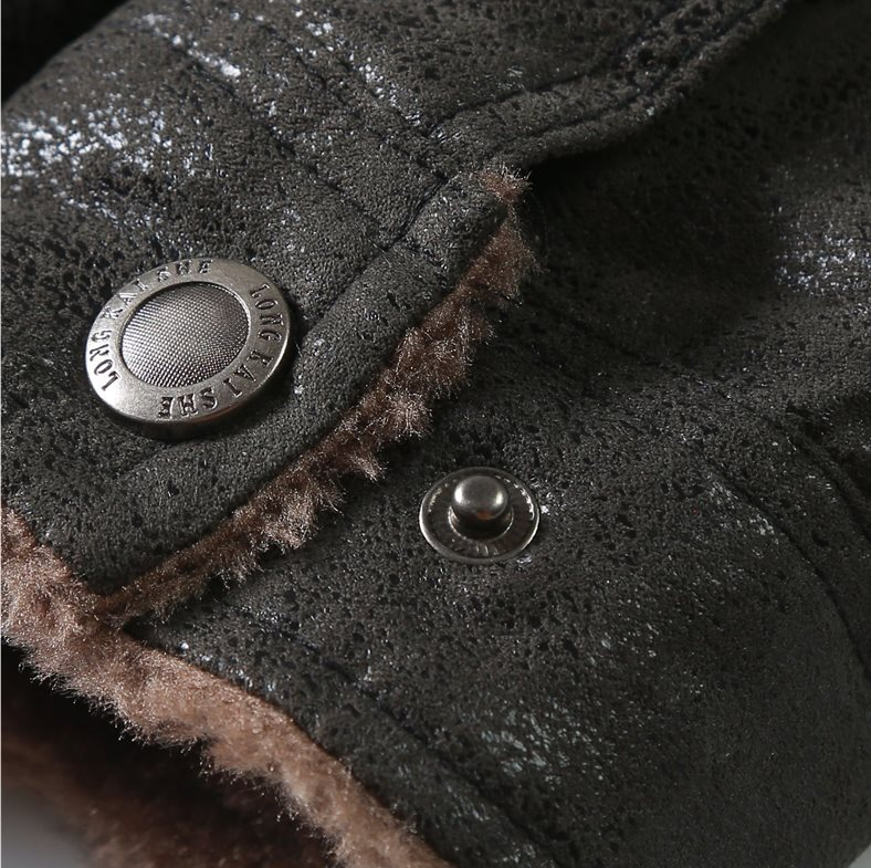 Men's Warm Fleece PU Leather Jacket, Casual Lapel Faux Leather Jacket Coat For Fall Winter