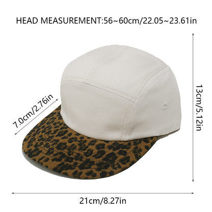 5-Panel Leopard Print Camp Cap – Adjustable Metal Buckle, Unisex Streetwear Hat for Casual & Bold Style