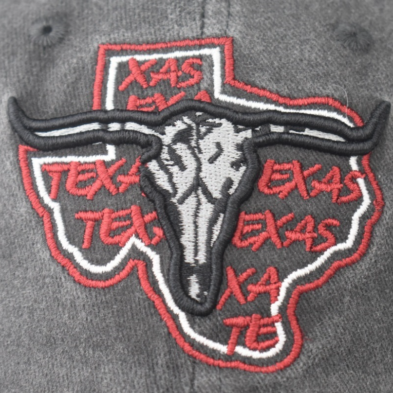 Retro Texas Longhorn Skull Embroidered Baseball Cap - Vintage Washed Cotton Hat