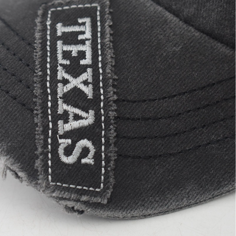 Retro Texas Longhorn Skull Embroidered Baseball Cap - Vintage Washed Cotton Hat