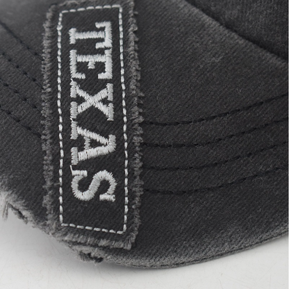 Retro Texas Longhorn Skull Embroidered Baseball Cap - Vintage Washed Cotton Hat