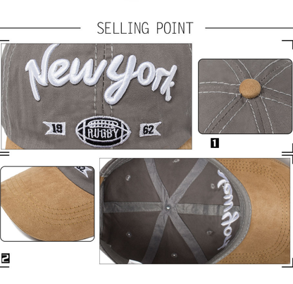 Vintage New York Rugby Baseball Cap - Washed Cotton Embroidered 'NY' Script Hat with 1962 Flags