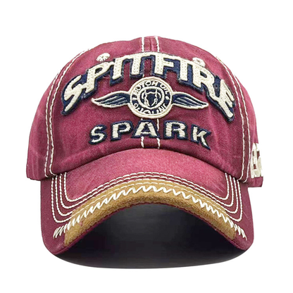 Vintage SPITFIRE 1932 Distressed Baseball Cap - Washed Cotton Embroidered Retro Hat with Contrast Brim