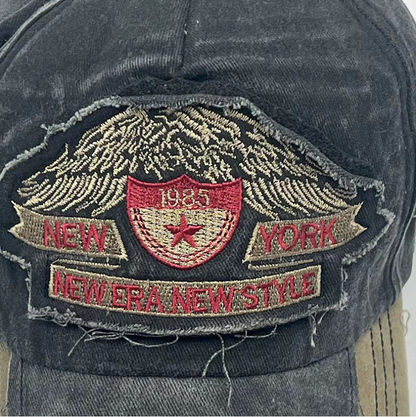 Vintage New York Eagle Distressed Baseball Cap - Washed Cotton 1986 Embroidered Patch Hat