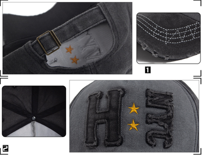 Vintage H NYC Distressed Baseball Cap - Washed Cotton Embroidered Retro Hat with Stars