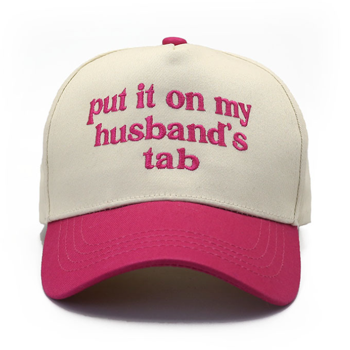 Put It On My Husband's Tab'Embroidered Baseball Cap Funny Mom Hat with Contrast Brim