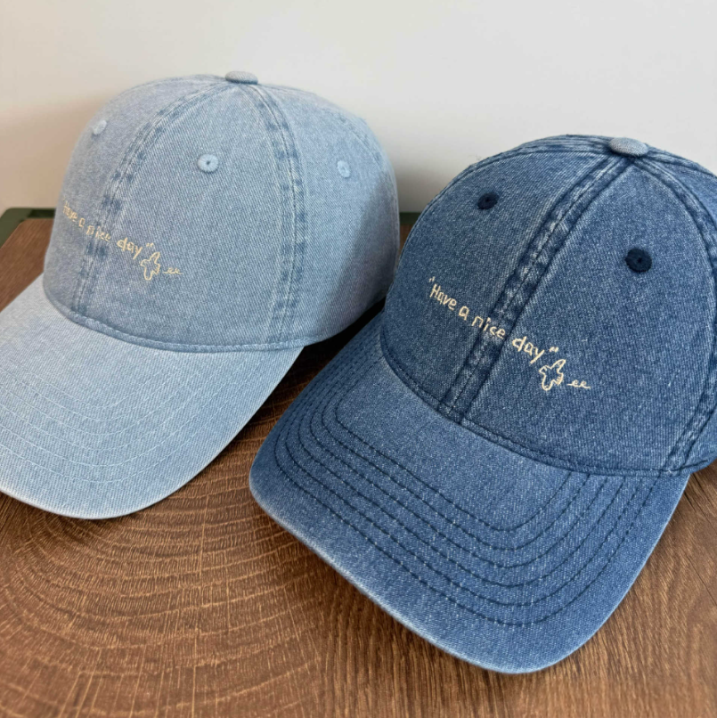 Have A Nice Day Distressed Denim Baseball Cap Cute Dog Embroidery Washed Cotton Hat