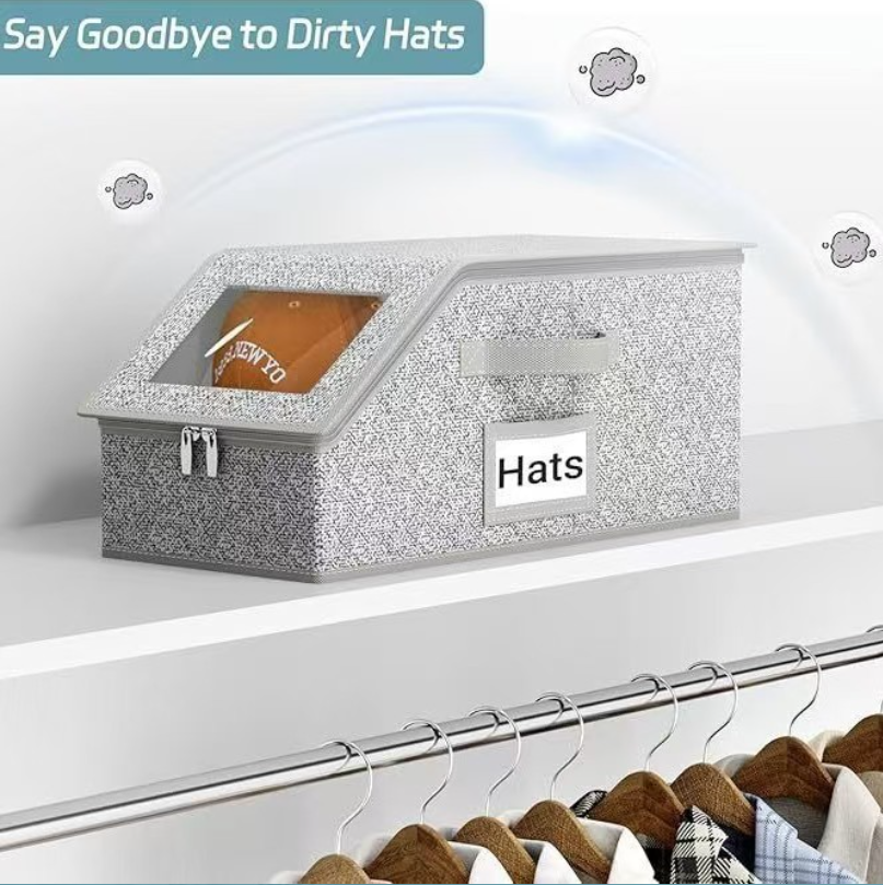 Foldable Baseball Hat Storage Box with Clear Window – Large Capacity Dust-Proof Organizer for Caps