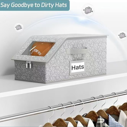 Foldable Baseball Hat Storage Box with Clear Window – Large Capacity Dust-Proof Organizer for Caps