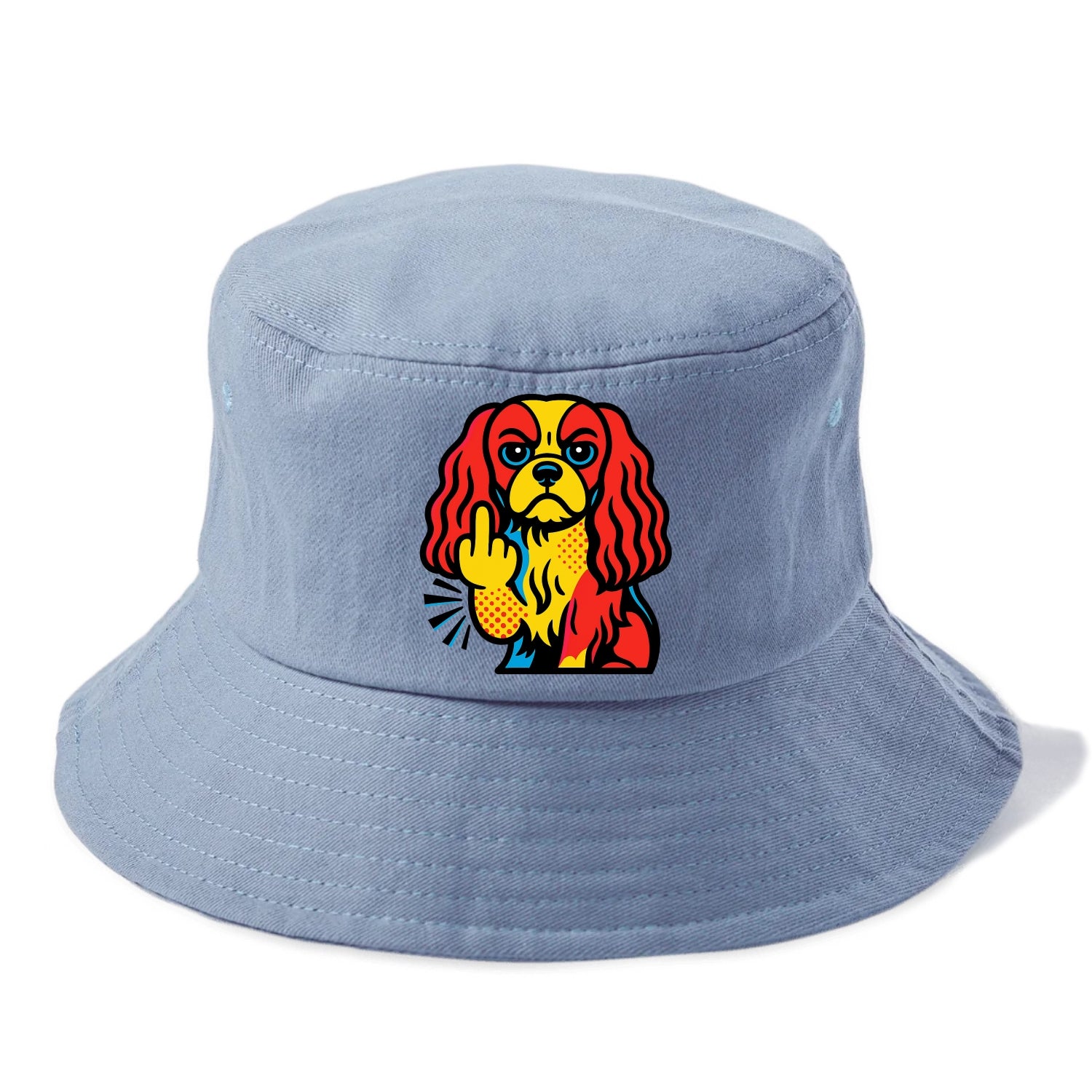 Cavalier King Charles Spaniel with long ears, regal paw giving finger - Bucket Hat - Summer Sky(Blue)