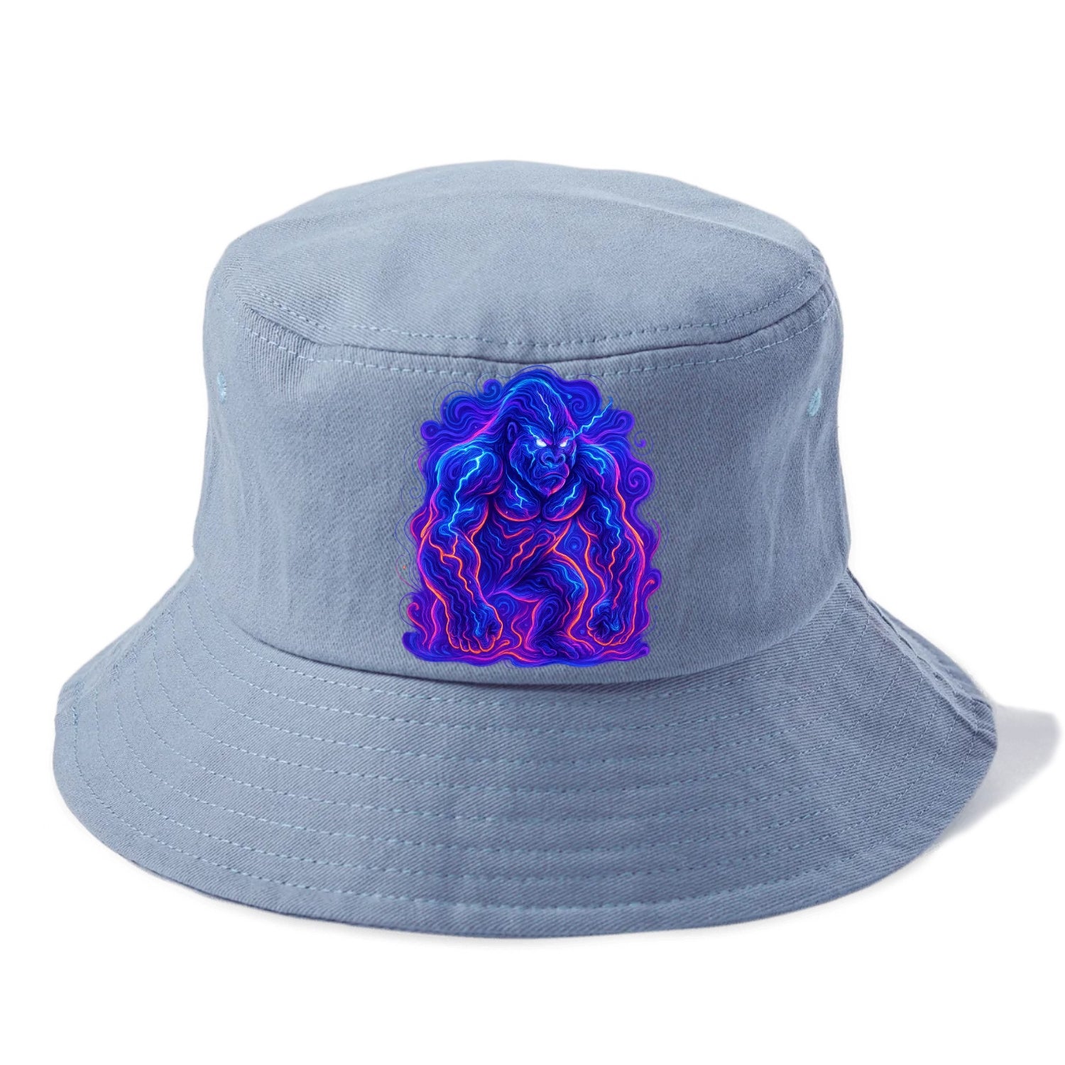 Mighty gorilla with electricity flowing through defined muscles, lightning bolt - Bucket Hat - Summer Sky(Blue)