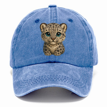 Baby Snow Leopard Cub - gray spotted, thick fur, blue-green eyes, front-facing, - Classic Cap - Summer Sky(Blue)