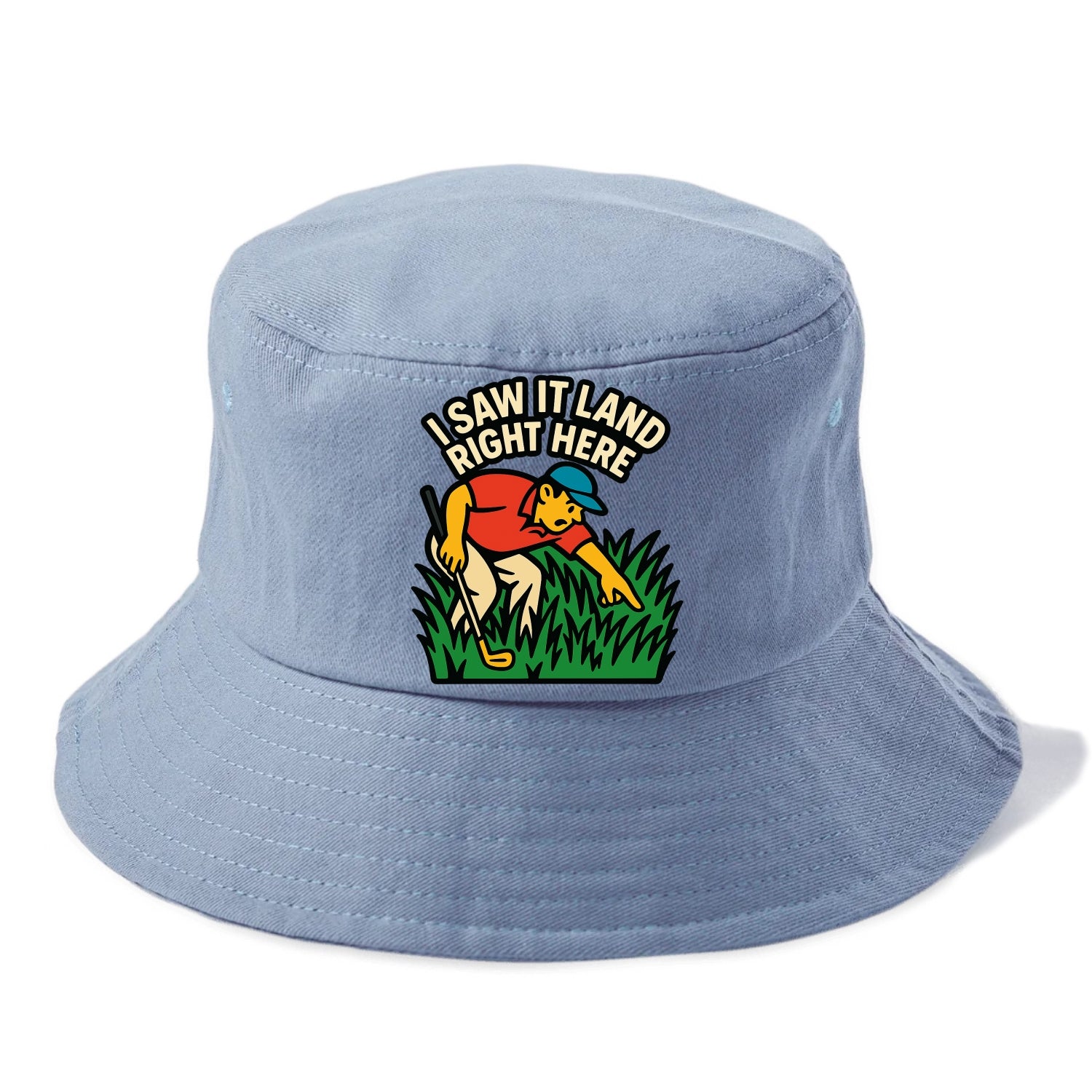 Golfer searching in deep rough - "I Saw It Land Right Here" - lost ball saga - Bucket Hat - Summer Sky(Blue)