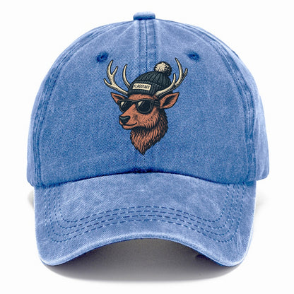 Flagstaff Elk wearing Flagstaff beanie with pom pom and wayfarer sunglasses - Classic Cap - Summer Sky(Blue)