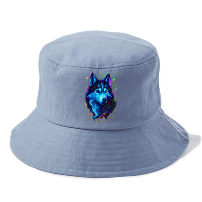 Siberian husky with ice-crystal flowing patterns, electric blue and white swirls, - Bucket Hat - Summer Sky(Blue)
