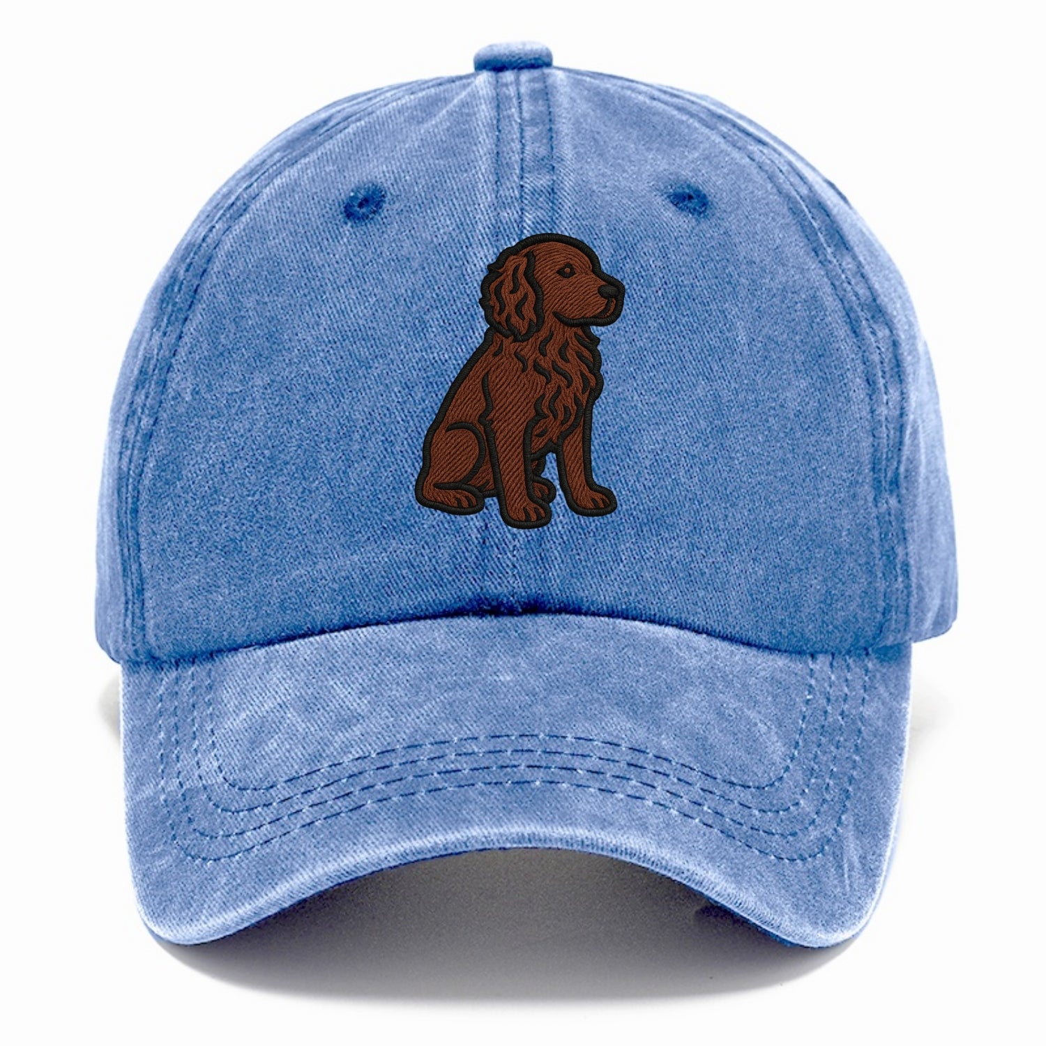 Boykin Spaniel - Rich chocolate brown wavy coat embroidered sitting pose - Classic Cap - Summer Sky(Blue)