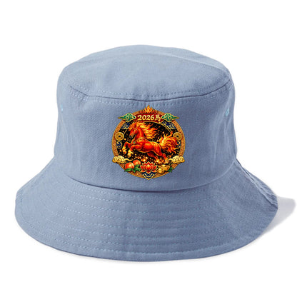 FIRE HORSE | Flaming mane and tail horse | Blazing orange and red colors | Dynamic - Bucket Hat - Summer Sky(Blue)