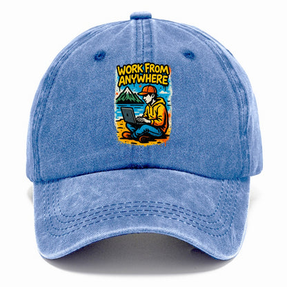 Digital nomad with laptop on beach/mountain - work from anywhere lifestyle, location - Classic Cap - Summer Sky(Blue)