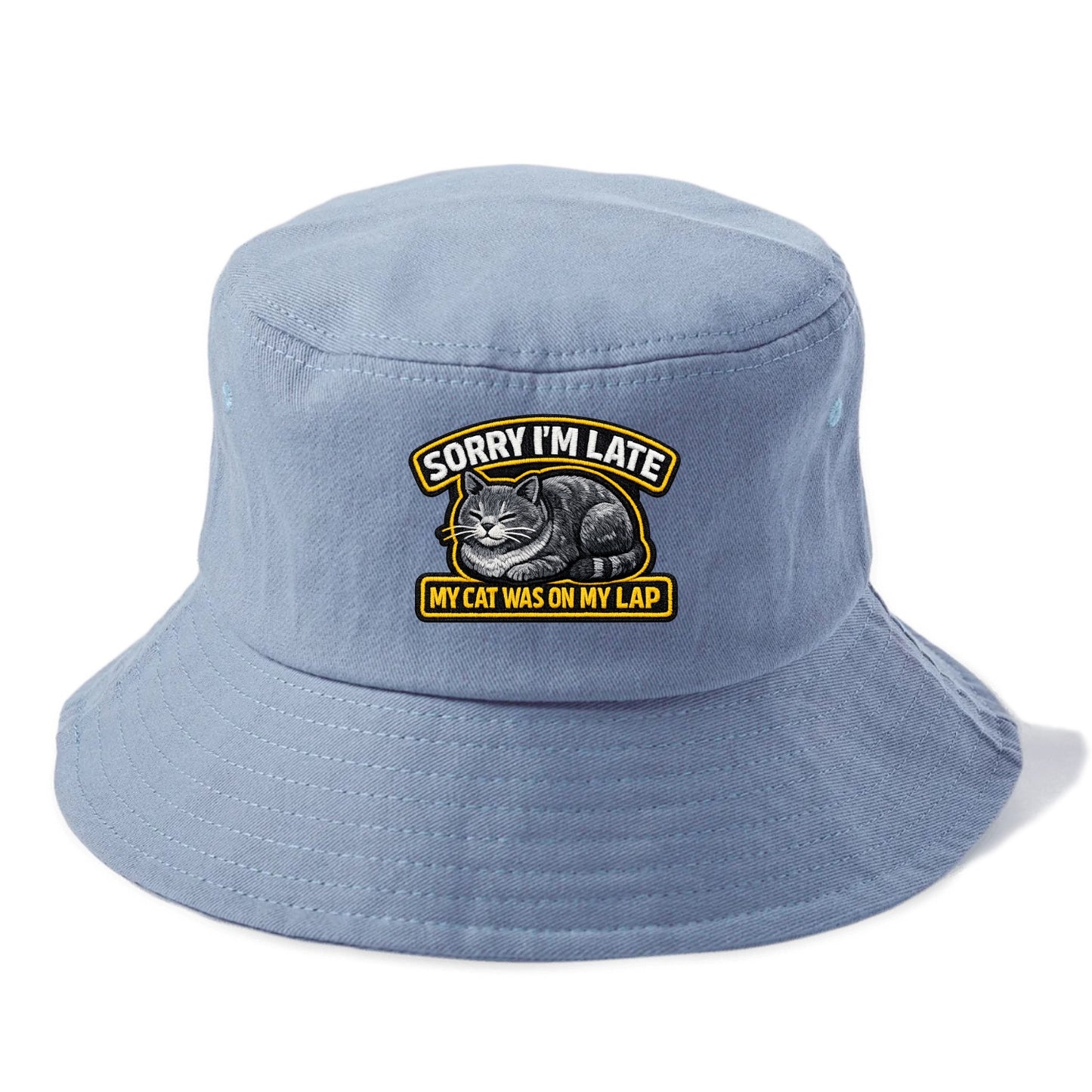 SORRY IM LATE MY CAT WAS ON MY LAP - cat loaf in gray , valid excuse - Bucket Hat - Summer Sky(Blue)