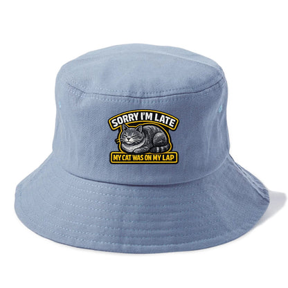 SORRY IM LATE MY CAT WAS ON MY LAP - cat loaf in gray , valid excuse - Bucket Hat - Summer Sky(Blue)