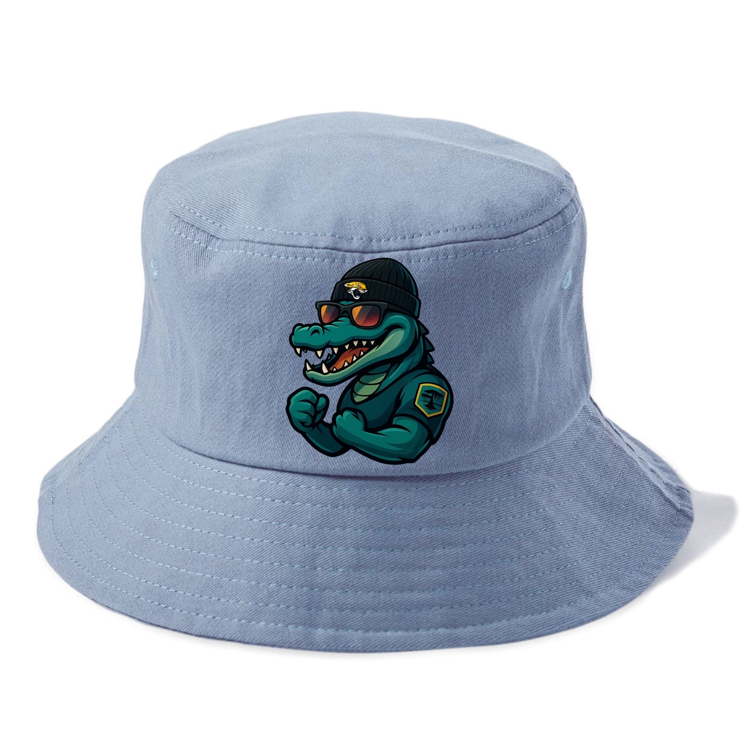 Jacksonville Alligator wearing Jaguars beanie with swamp patch and wayfarer sunglasses - Bucket Hat - Summer Sky(Blue)