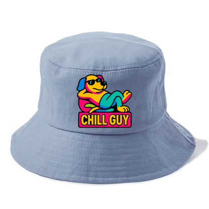 Super relaxed dog character lounging unbothered - "Chill Guy" meme energy, laid back - Bucket Hat - Summer Sky(Blue)