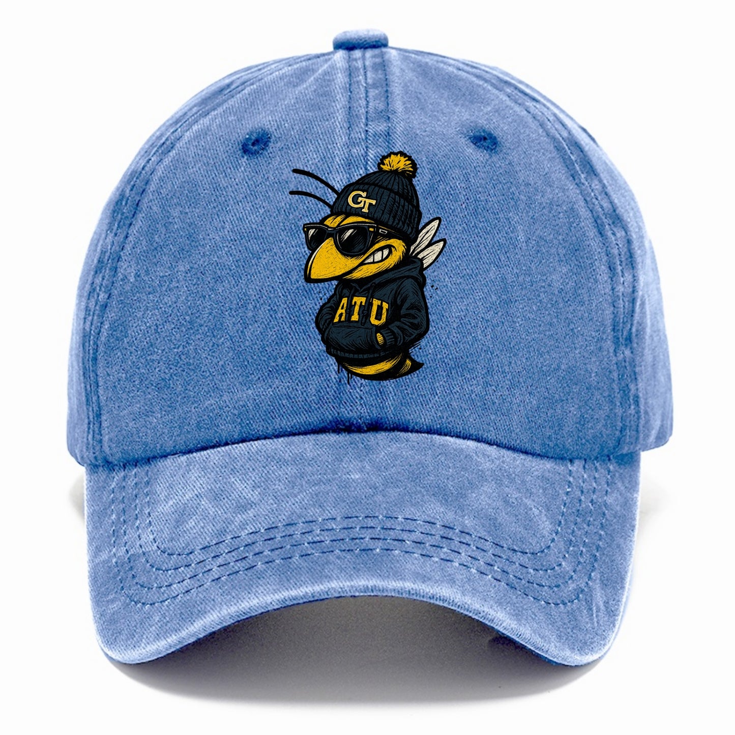 Atlanta Yellow Jacket wearing Georgia Tech beanie with GT patch - Classic Cap - Summer Sky(Blue)