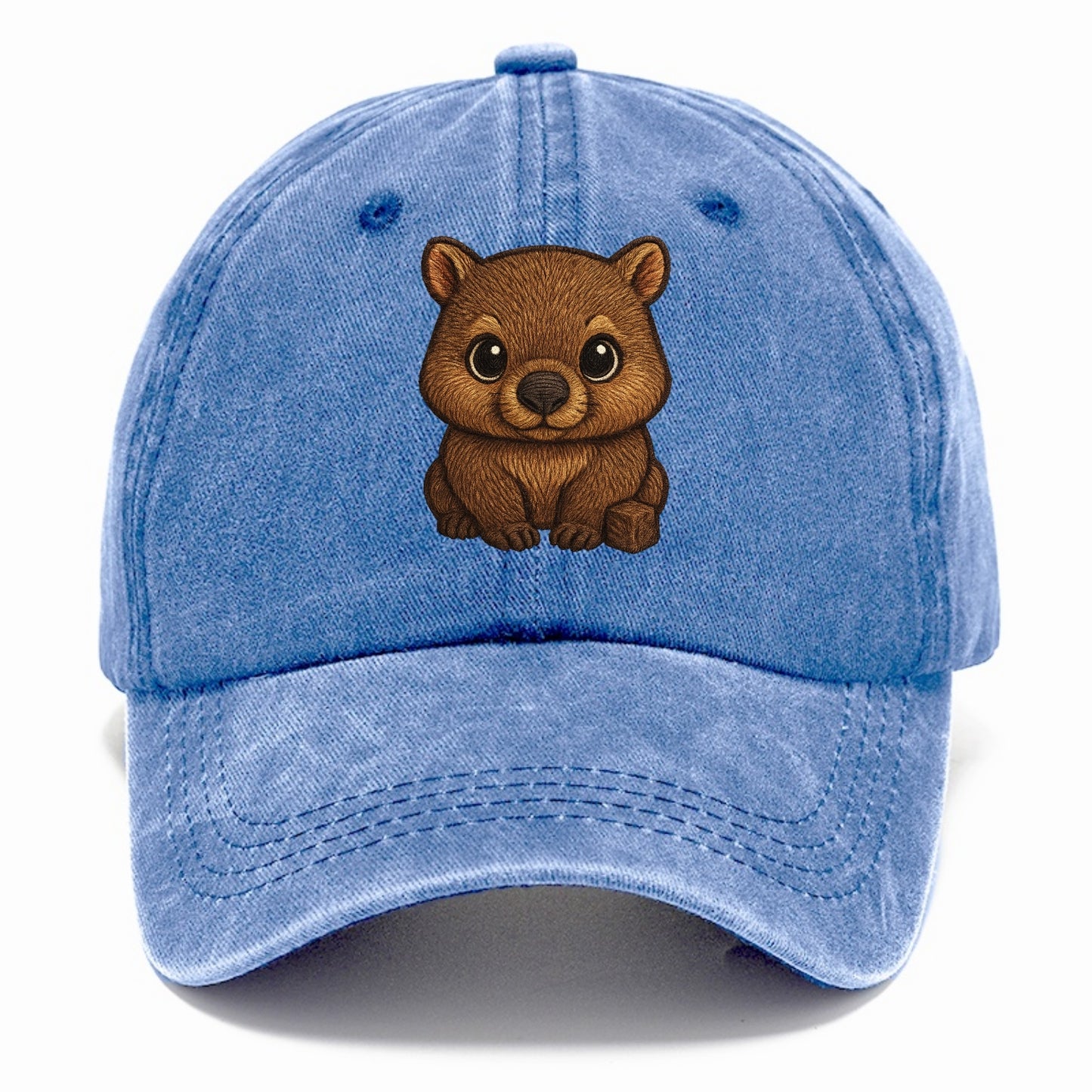 Baby Wombat - brown fur, square nose, small ears, dark eyes, front-facing, cube poop - Classic Cap - Summer Sky(Blue)