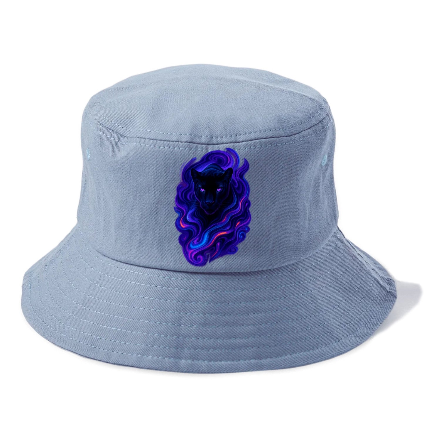 Sleek black panther emerging from swirls of deep purple and electric blue, shadow-like - Bucket Hat - Summer Sky(Blue)