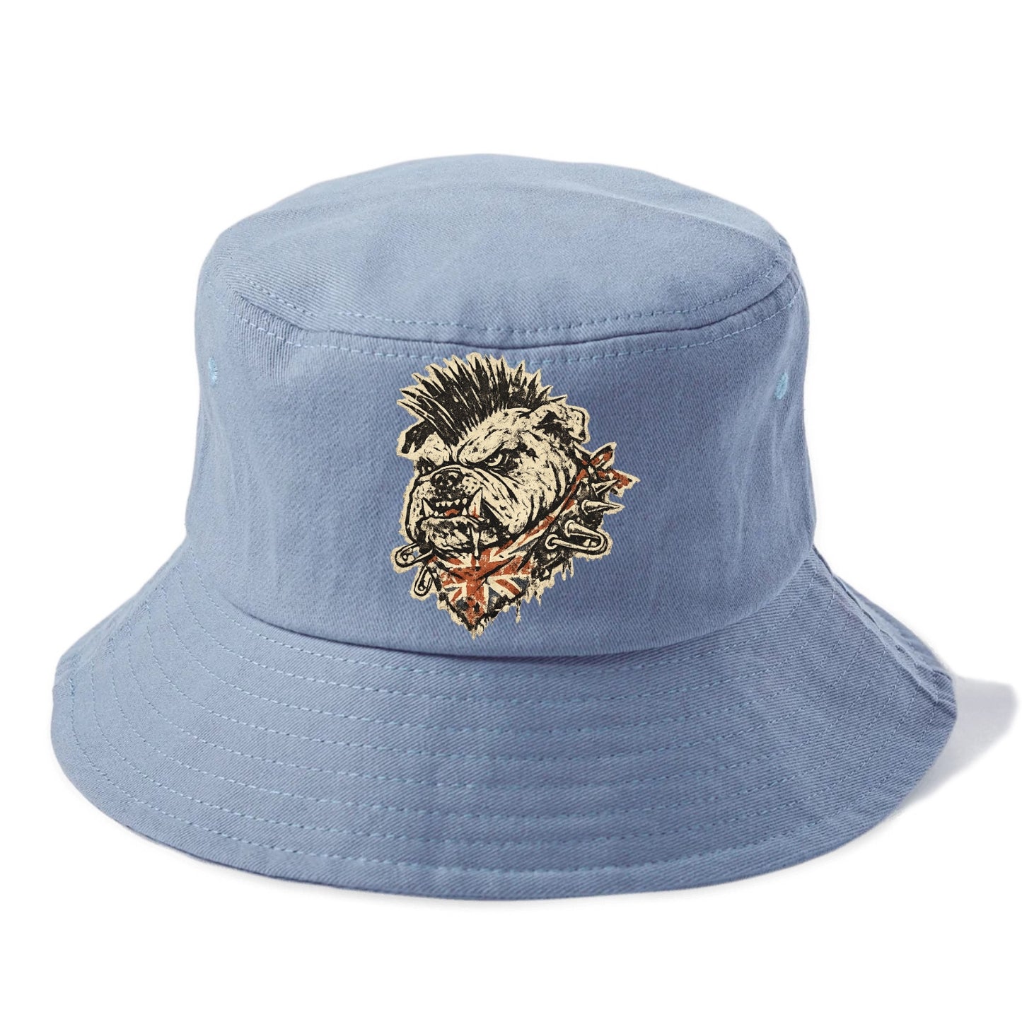PUNK BULLDOG | British bulldog with mohawk | Safety pins through collar | Union Jack - Bucket Hat - Summer Sky(Blue)