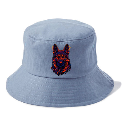 Alert German Shepherd with cyber circuit patterns in the fur, neon orange and black - Bucket Hat - Summer Sky(Blue)