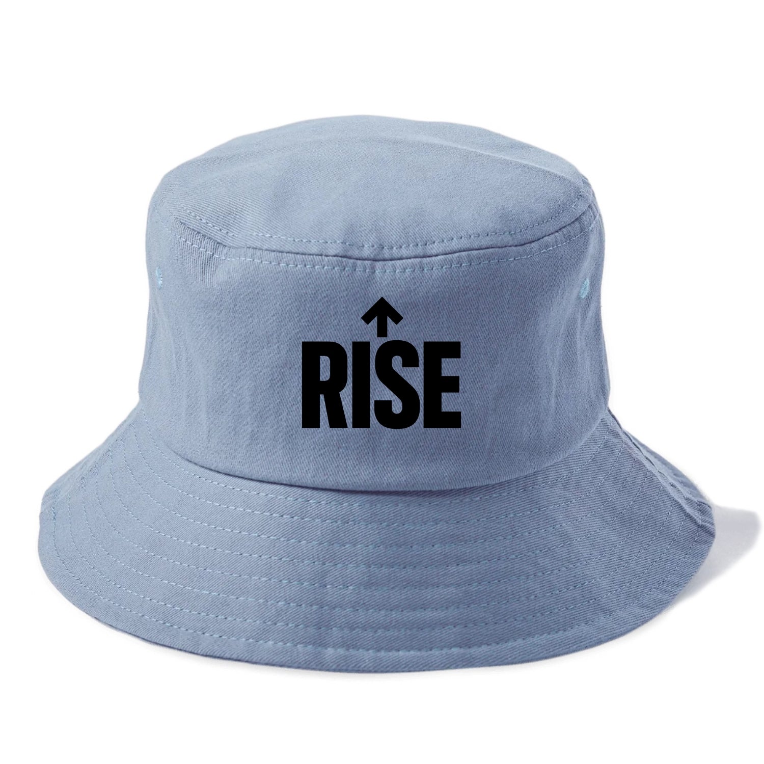 Bold typography design - "RISE" - getting up, ascending, elevating - Bucket Hat - Summer Sky(Blue)