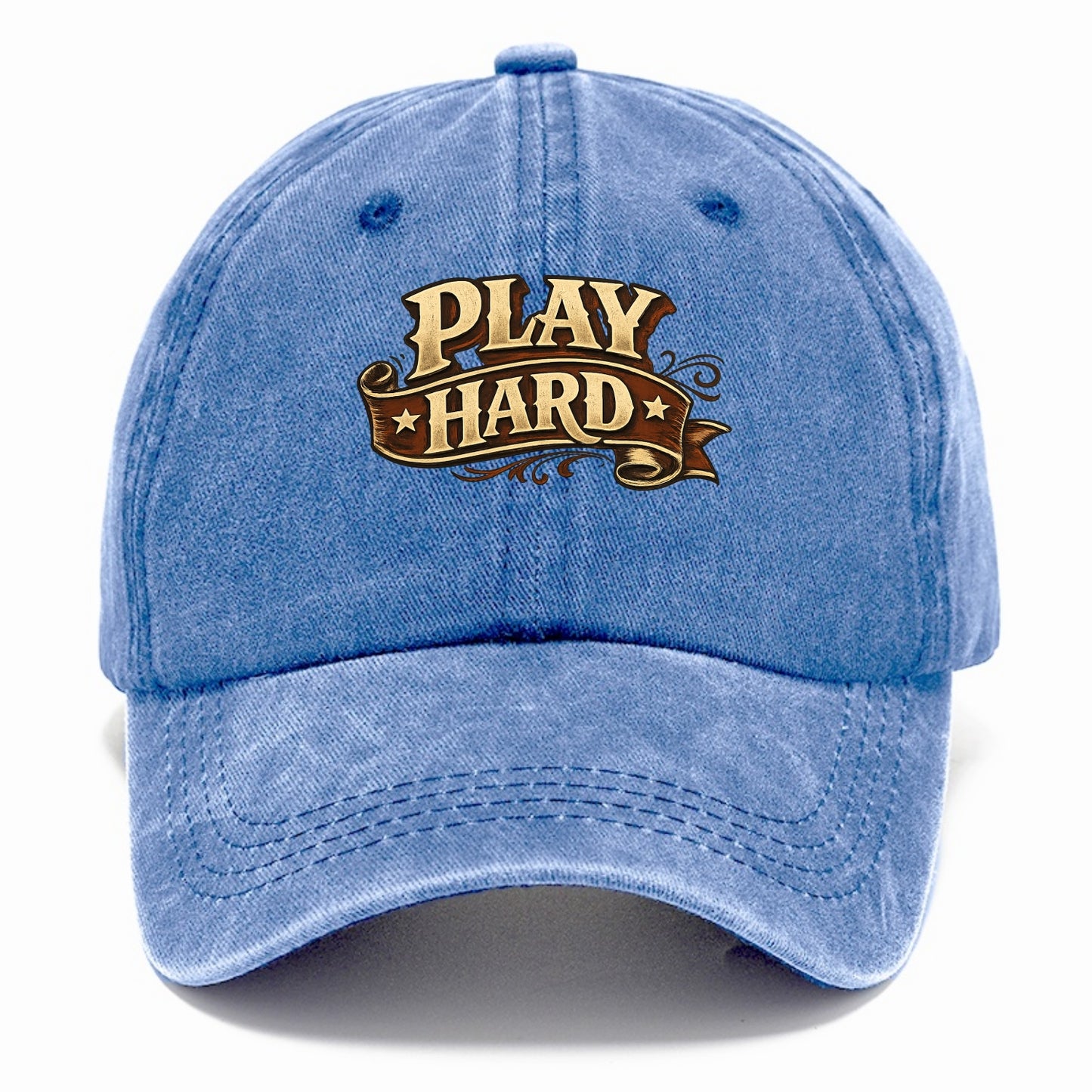 Bold typography design - "PLAY HARD" - giving your all, full effort - Classic Cap - Summer Sky(Blue)