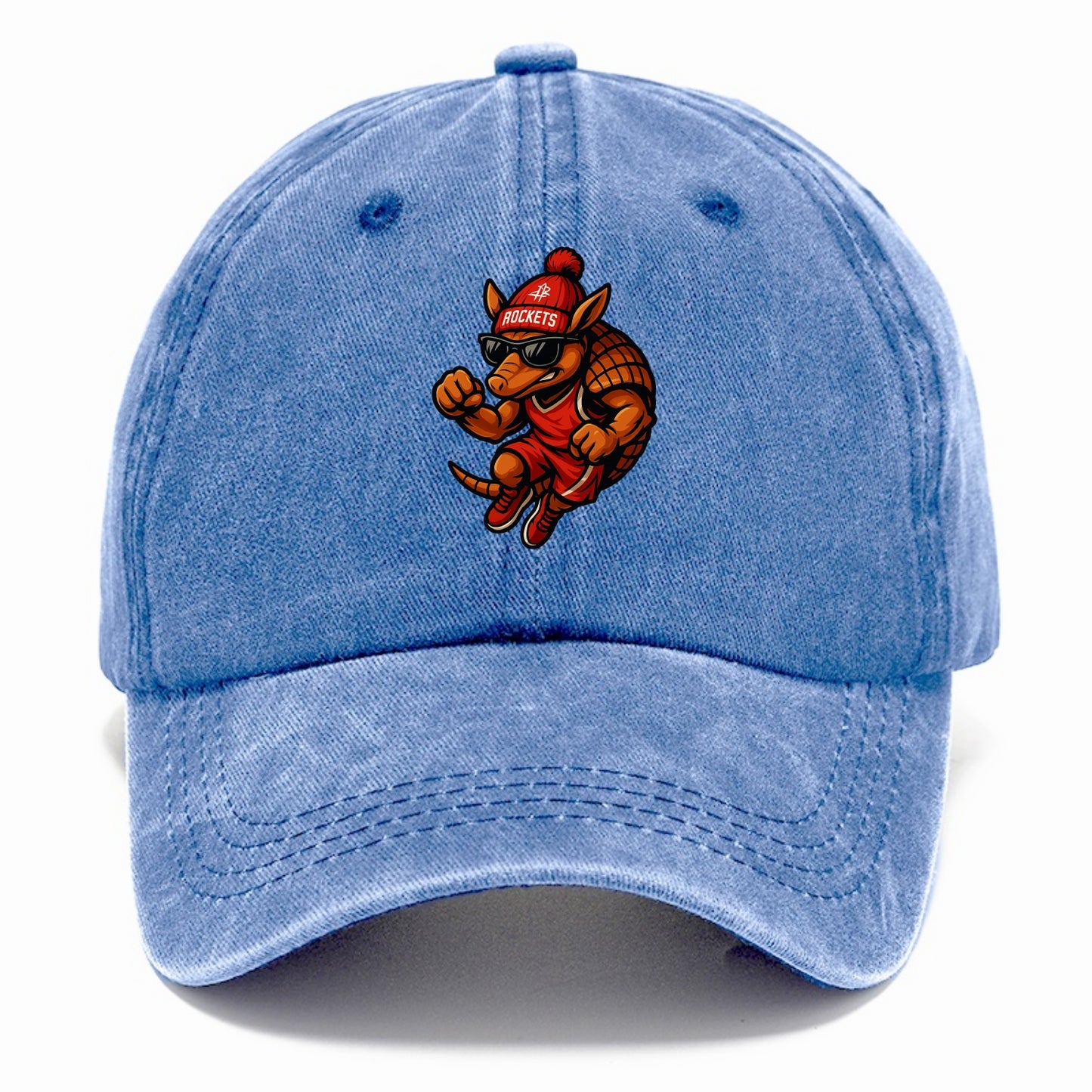 Houston Armadillo wearing Rockets red and silver beanie with rocket ship and wayfarer - Classic Cap - Summer Sky(Blue)