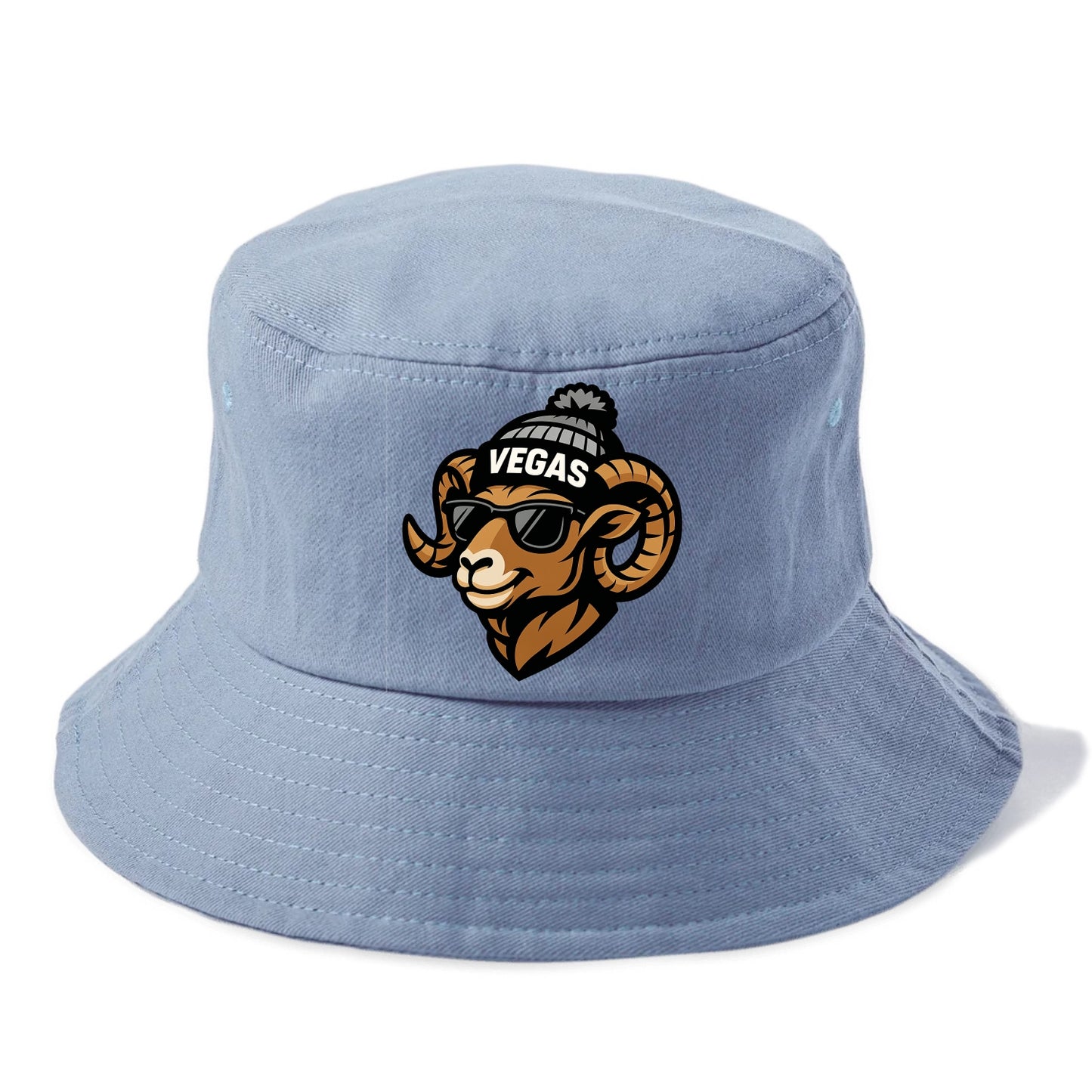 Vegas Desert Bighorn wearing Raiders silver and black beanie with pom pom and wayfarer - Bucket Hat - Summer Sky(Blue)