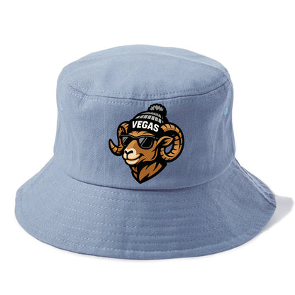 Vegas Desert Bighorn wearing Raiders silver and black beanie with pom pom and wayfarer - Bucket Hat - Summer Sky(Blue)