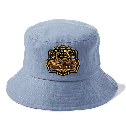 I WORK HARD SO MY DOG CAN HAVE A NICE LIFE - dog on couch in brown , pet luxury - Bucket Hat - Summer Sky(Blue)