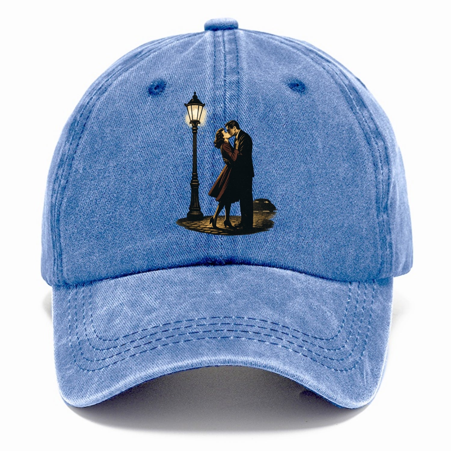 first kiss under vintage street lamp on cobblestone at night - Classic Cap - Summer Sky(Blue)