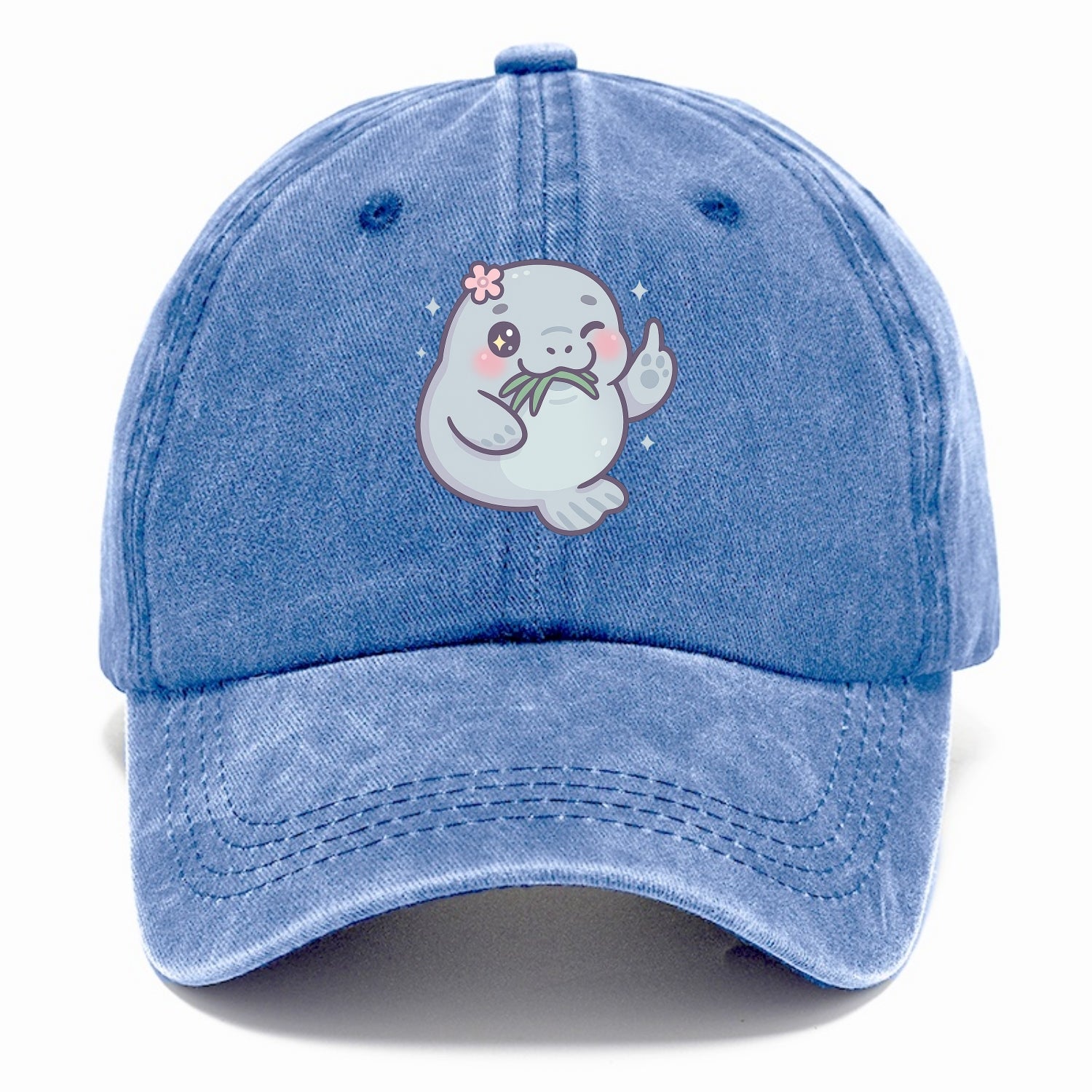 chubby manatee munching on seagrass, one flipper raised with sass - Classic Cap - Summer Sky(Blue)