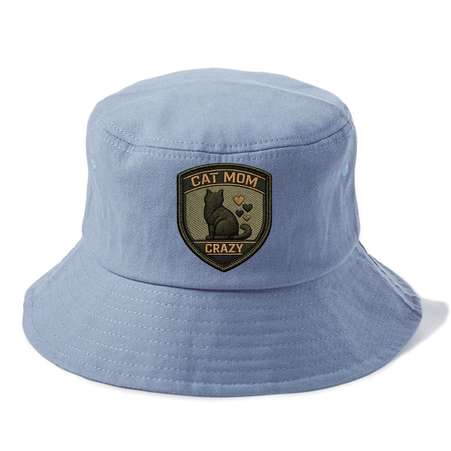 CAT MOM CRAZY - cat silhouette with hearts in purple , cat lady - Bucket Hat - Summer Sky(Blue)