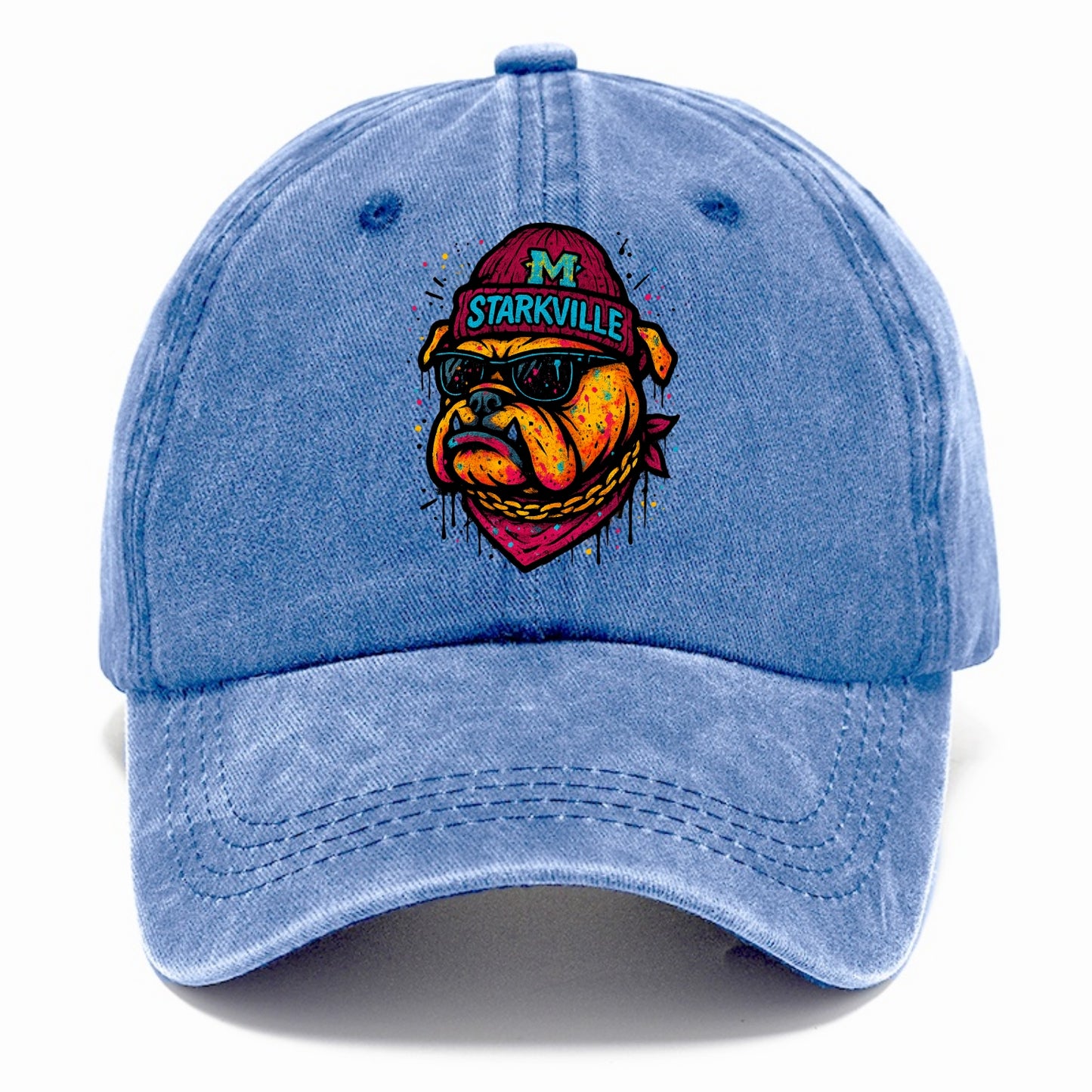 Starkville Bulldog wearing Mississippi State beanie with M patch - Classic Cap - Summer Sky(Blue)