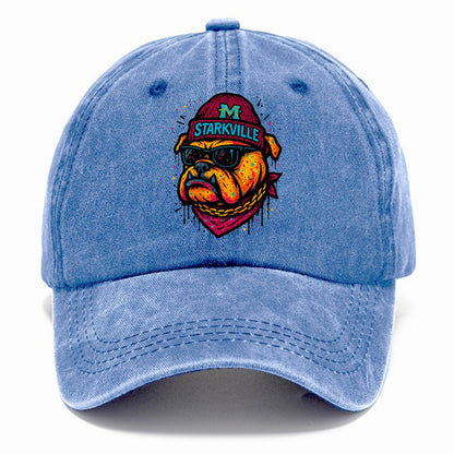 Starkville Bulldog wearing Mississippi State beanie with M patch - Classic Cap - Summer Sky(Blue)