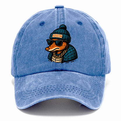 Houston Armadillo wearing Houston beanie with pom pom and wayfarer sunglasses - Classic Cap - Summer Sky(Blue)